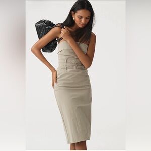 Anthropologie Maeve NWT. Strapless Double-Belt Midi Dress in Light Beige